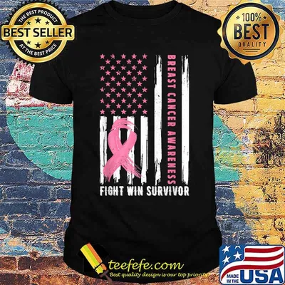 Breast Cancer Awareness Fight Win Survior American Flag T-Shirt