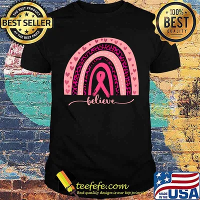 Breast Cancer Awareness Rainbow Believe Pink Ribbon T-Shirt
