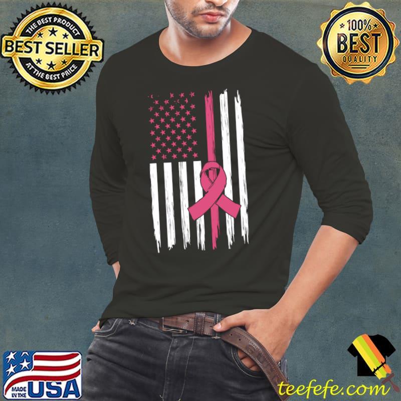 Breast Cancer Awareness Vintage American Flag Pink Ribbon T-Shirt Long Sleeve Tee Breast Cancer Awareness Vintage American Flag Pink Ribbon T-Shirt Long Sleeve Tee