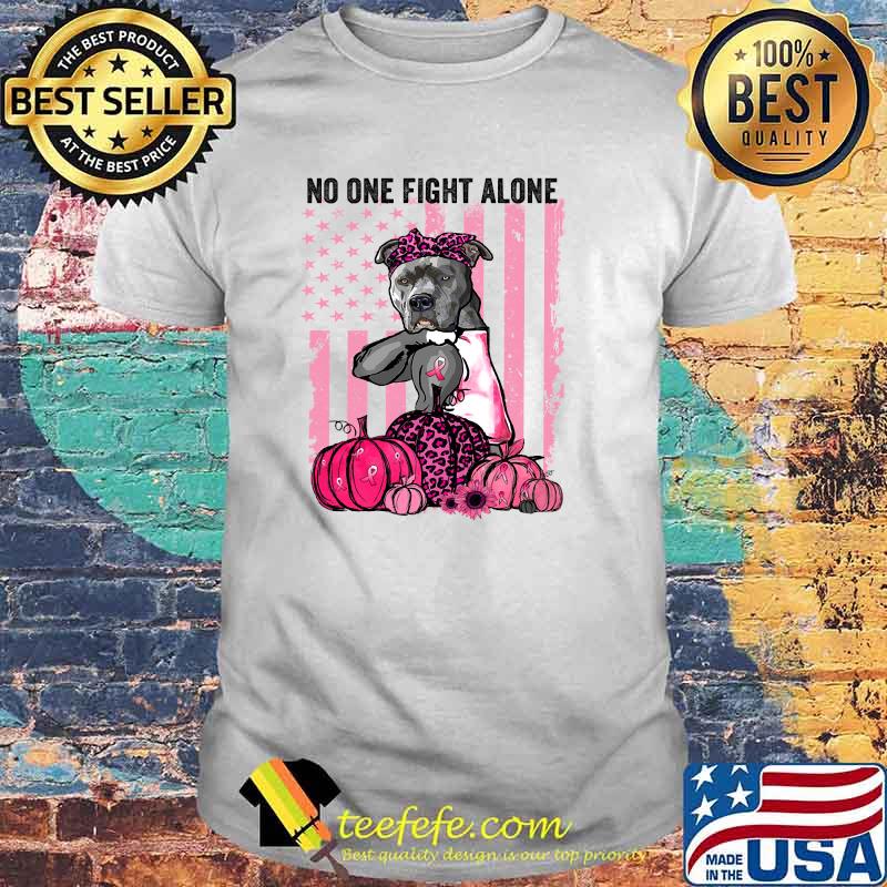 Breast Cancer October Pitbull Dog Pink Pumpkin American Flag T-shirt