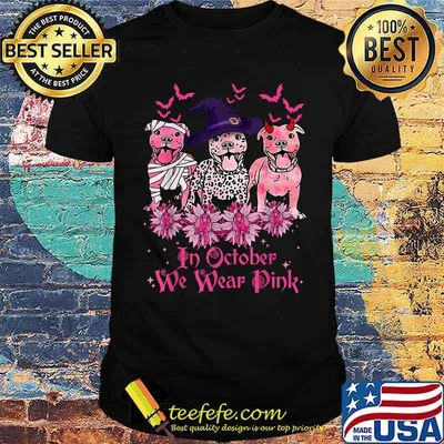 Breast Cancer Pitbull Dog In October We Wear Pink Halloween T-Shirt