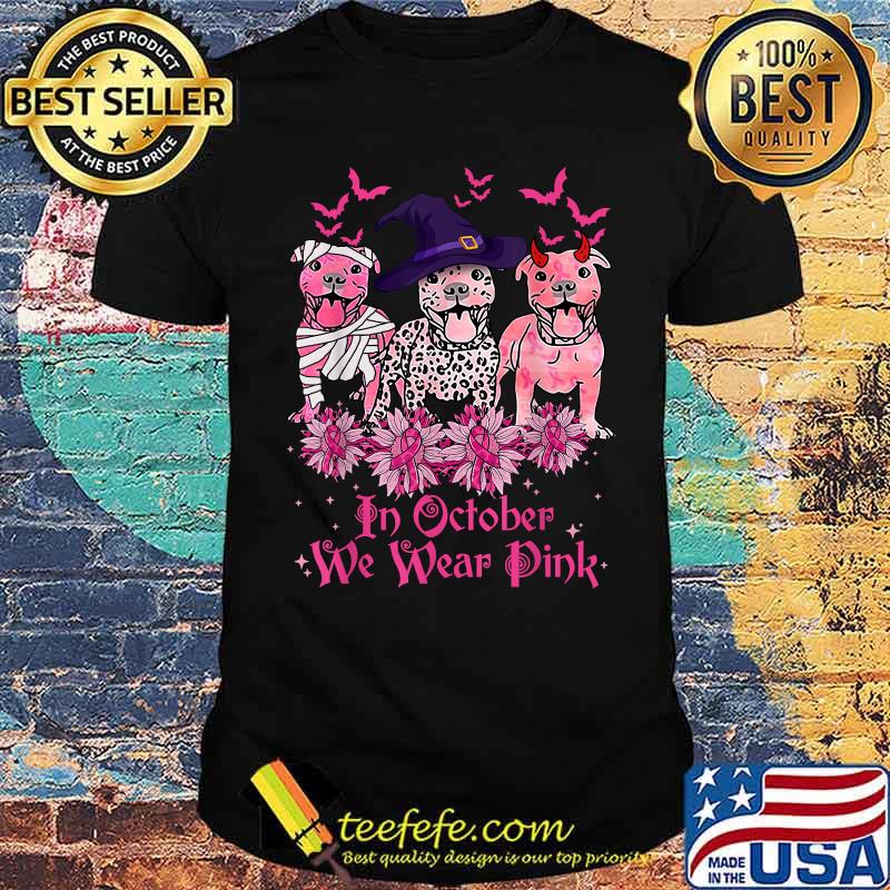 Breast Cancer Pitbull Dog In October We Wear Pink Halloween T-Shirt