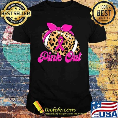 Breast Cancer Ribbon Pink Out Football Pink Ribbon Leopard T-Shirt