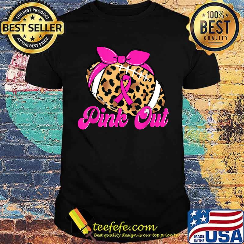 Breast Cancer Ribbon Pink Out Football Pink Ribbon Leopard T-Shirt
