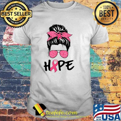 Breast Cancer Survivor Hope Messy Bun Leopard Pink Womens T-Shirt