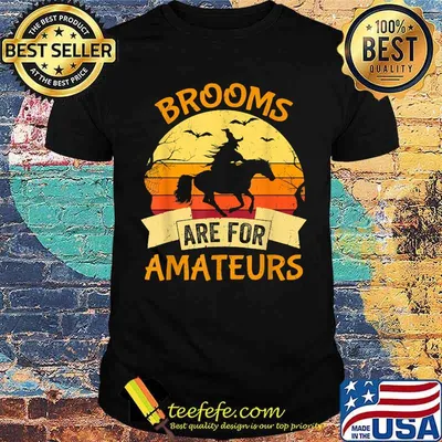 Brooms Are For Amateurs Witch Riding Horse Halloween Vintage T-Shirt