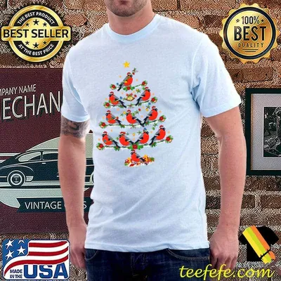 Bullfinch Bird Lover Xmas Lighting Bullfinch Christmas Tree Premium T-Shirt
