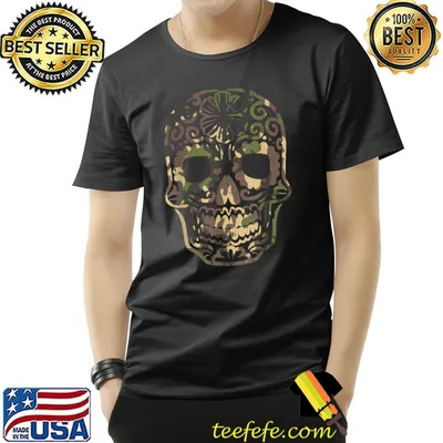 Camo Sugar Skull Calavera Dia De Muertos Mexican Halloween T-Shirt