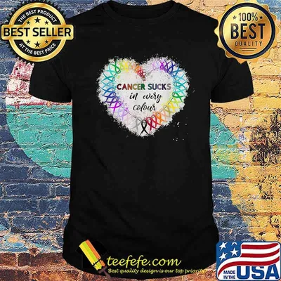 Cancer Sucks In Every Color Cancer Awareness Ribbons Heart T-Shirt