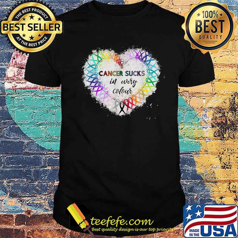 Cancer Sucks In Every Color Cancer Awareness Ribbons Heart T-Shirt