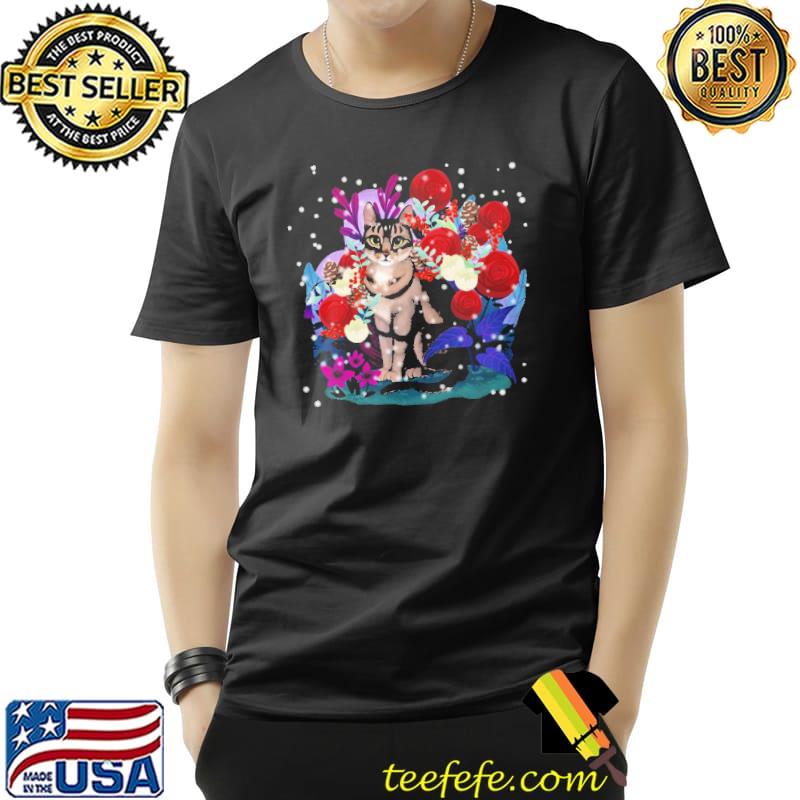 Cat Winter Rose Garden Black Shirt Unisex Cat Winter Rose Garden Black Shirt Unisex