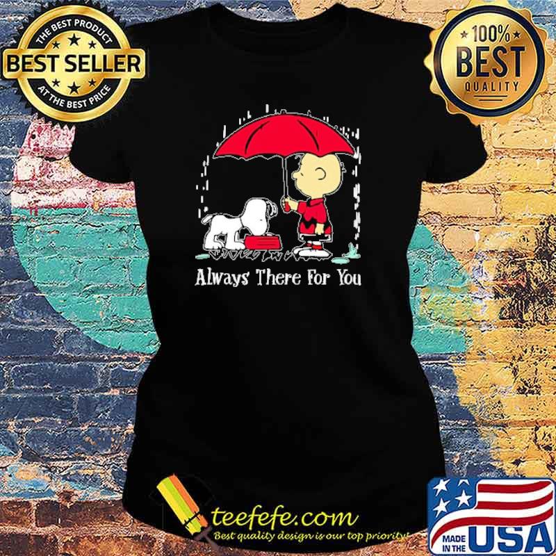 Charlie Brown holds an umbrella for Snoopy while Snoopy eats his supper s Ladies tee Charlie Brown holds an umbrella for Snoopy while Snoopy eats his supper s Ladies tee