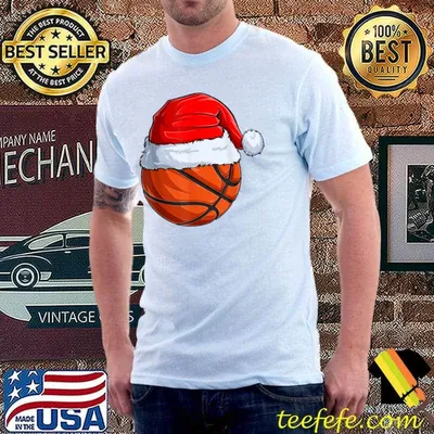 Christmas Basketball Ball Santa Hat Funny Sport Xmas T-Shirt