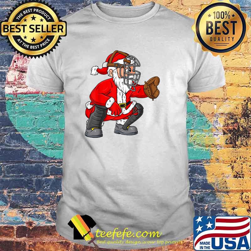 Christmas Santa Claus Baseball Catcher Boys Girls Kids Xmas T-Shirt