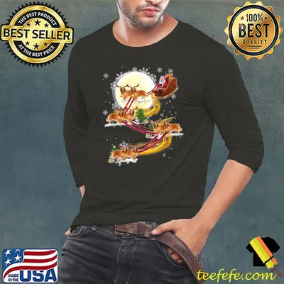 Christmas Santa Claus Riding Golden Retriever for Boys Girls T-Shirt