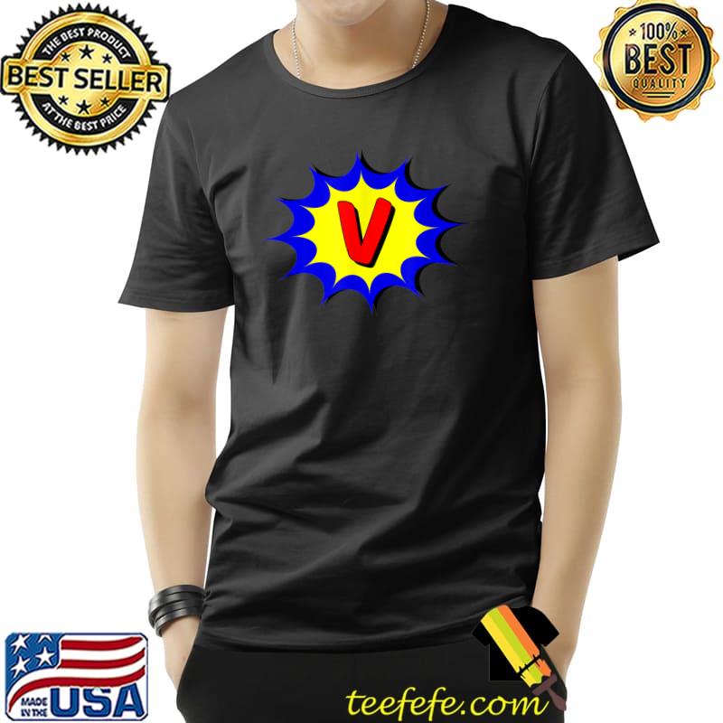Comic Book Style Monogram Initial Letter V Superhero T-Shirt Unisex Comic Book Style Monogram Initial Letter V Superhero T-Shirt Unisex