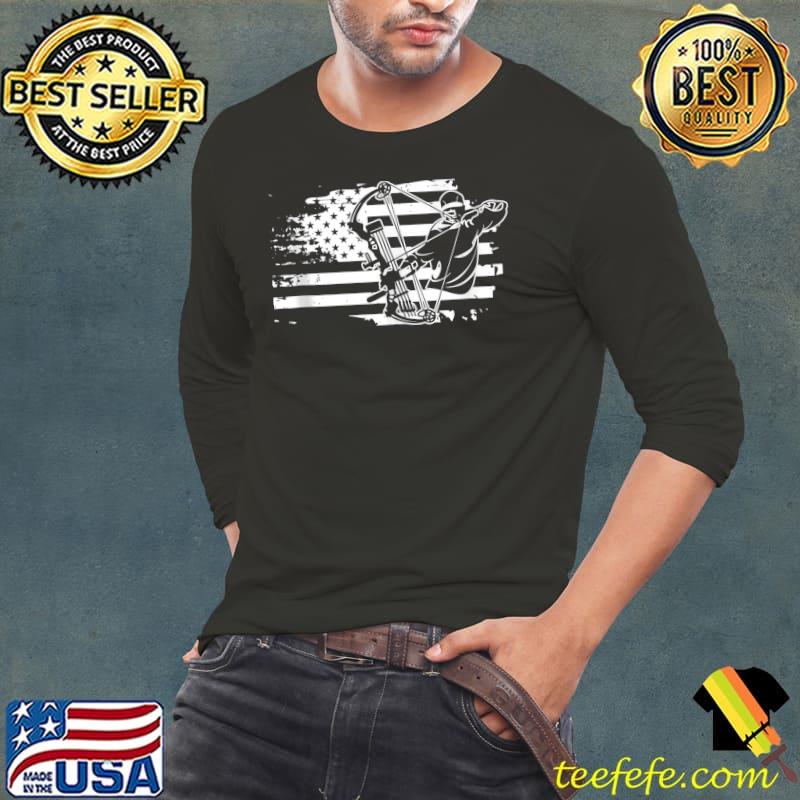 Compound Bow Hunting Gear Retro American Flag Mens Archery T-shirt