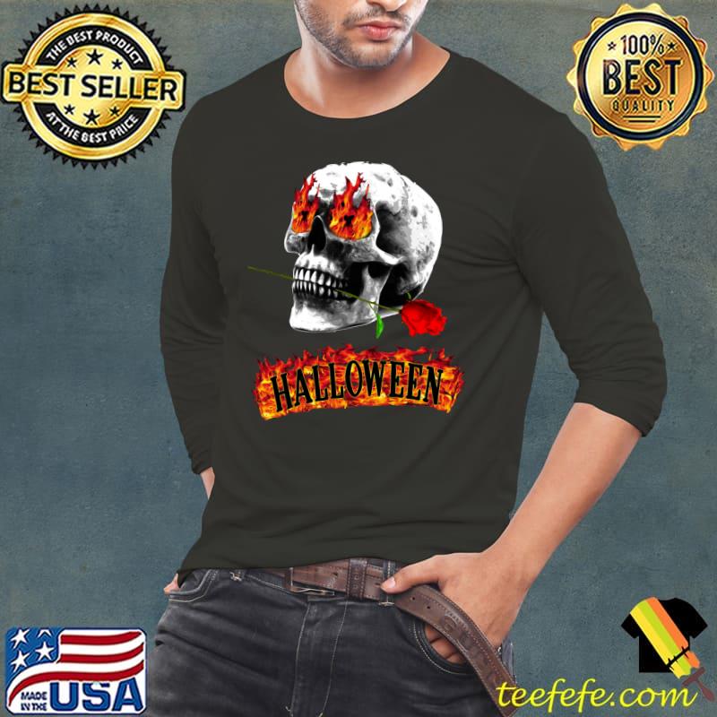 Cool Skull Fire Eyes Halloween Scary Party T-Shirt