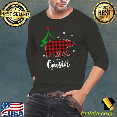 Cousin Bear Christmas Pajama Red Plaid Buffalo Family T-Shirt