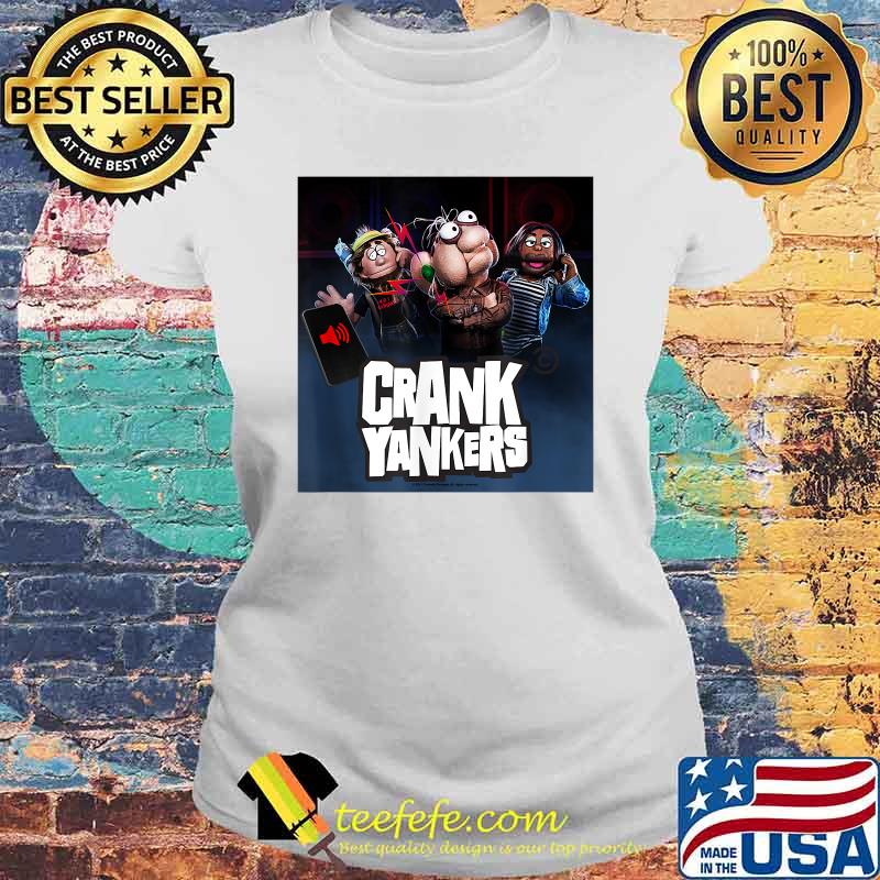 Crank Yankers Elmer, Gladys, and Bobby with Stacked Logo T-Shirt Laides tee Crank Yankers Elmer, Gladys, and Bobby with Stacked Logo T-Shirt Laides tee