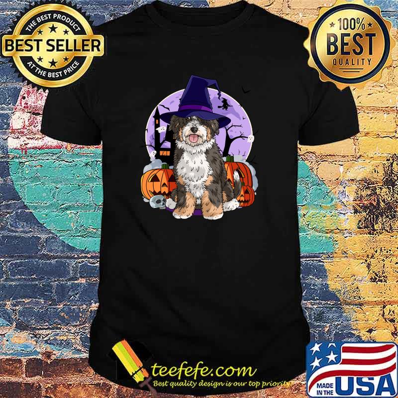 Cute Bernedoodle Halloween Witch Pumpkin T-Shirt