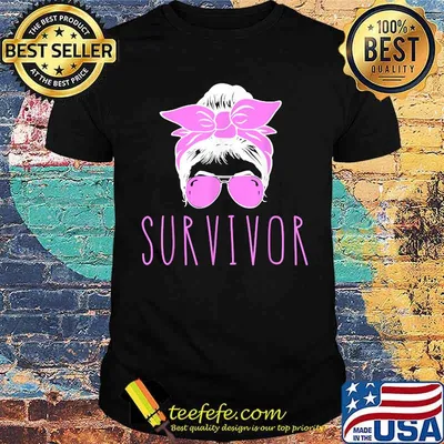 Cute Breast Cancer Survivor Design With Messy Bun T-Shirt