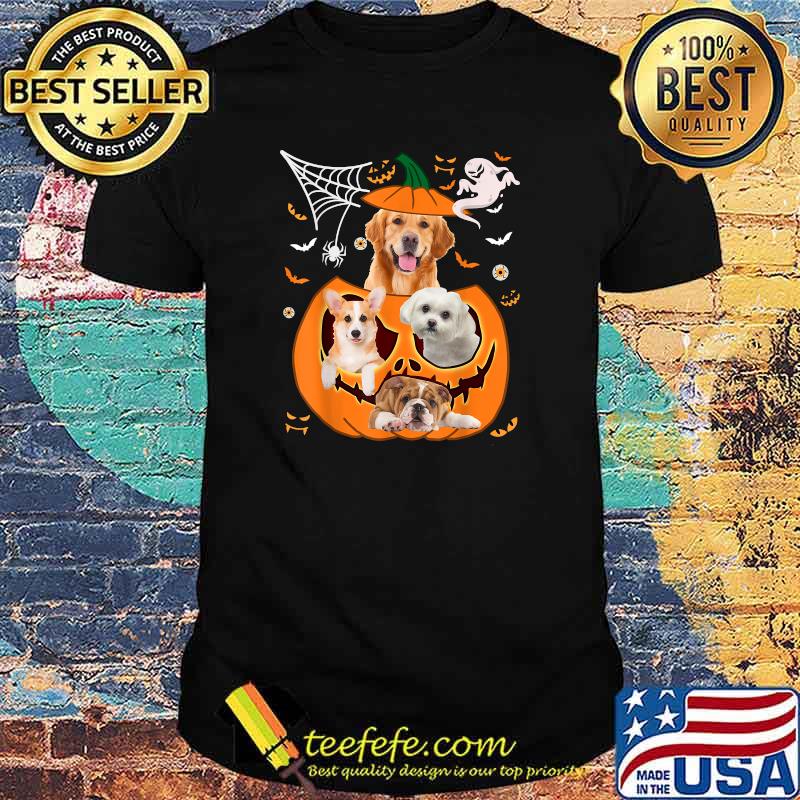Cute Dogs In Pumpkin Carved Halloween Costume Pumpkin Dog T-Shirt