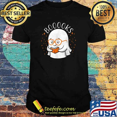 Cute Ghost Book Reading Halloween Teacher Book Lover T-Shirt