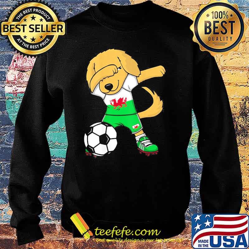 Dabbing Golden Retriever Wales Soccer Fans Jersey Football s Sweater Dabbing Golden Retriever Wales Soccer Fans Jersey Football s Sweater
