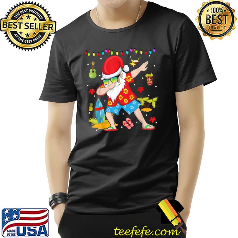 Dabbing Santa Christmas Summer Tropical Hawaiian Surfing T-Shirt