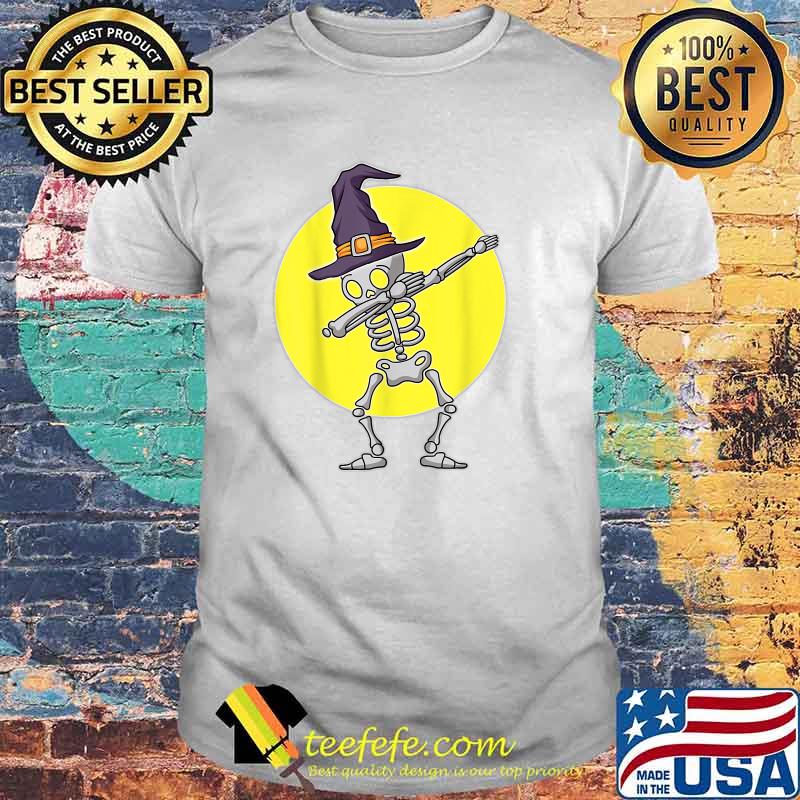 Dabbing Skeleton Witch Hat Fun Halloween Moon T-Shirt