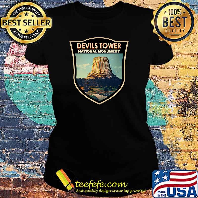 Devils Tower National Monument Wyoming Watercolor Badge Premium T-Shirt Ladies tee Devils Tower National Monument Wyoming Watercolor Badge Premium T-Shirt Ladies tee