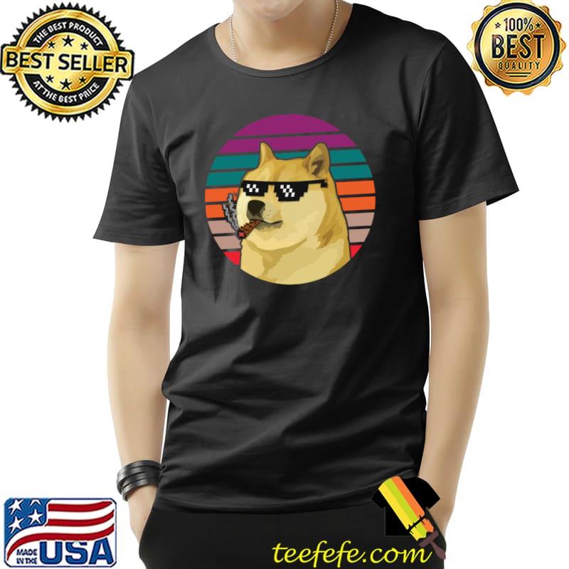 Dogecoin Smoking 8Bit Glasses Retro Sunset T-Shirt Unisex Dogecoin Smoking 8Bit Glasses Retro Sunset T-Shirt Unisex