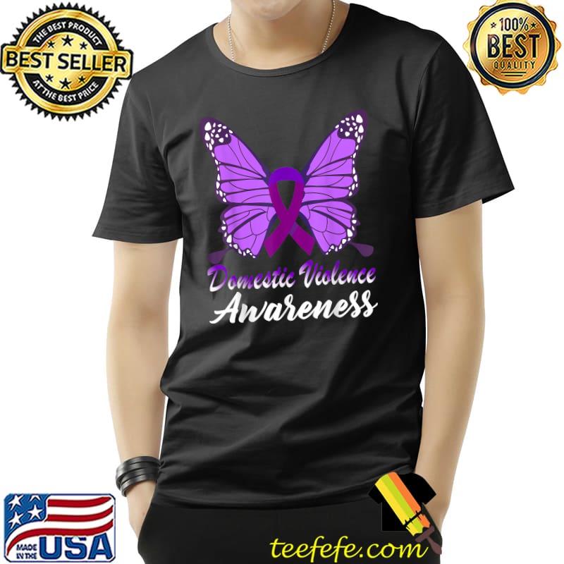 Domestic Violence Awareness Butterfly Purple Ribbon Breast Cancer Awareness T-Shirt