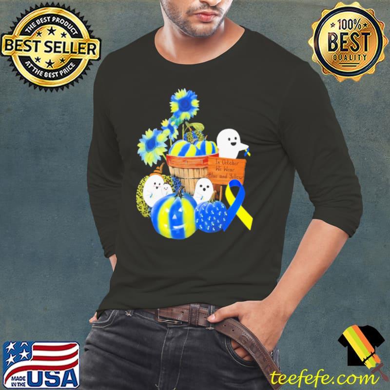 Down Syndrome Awareness Halloween In October We Wear Blue And Yellow Shirt Long Sleeve Tee Down Syndrome Awareness Halloween In October We Wear Blue And Yellow Shirt Long Sleeve Tee