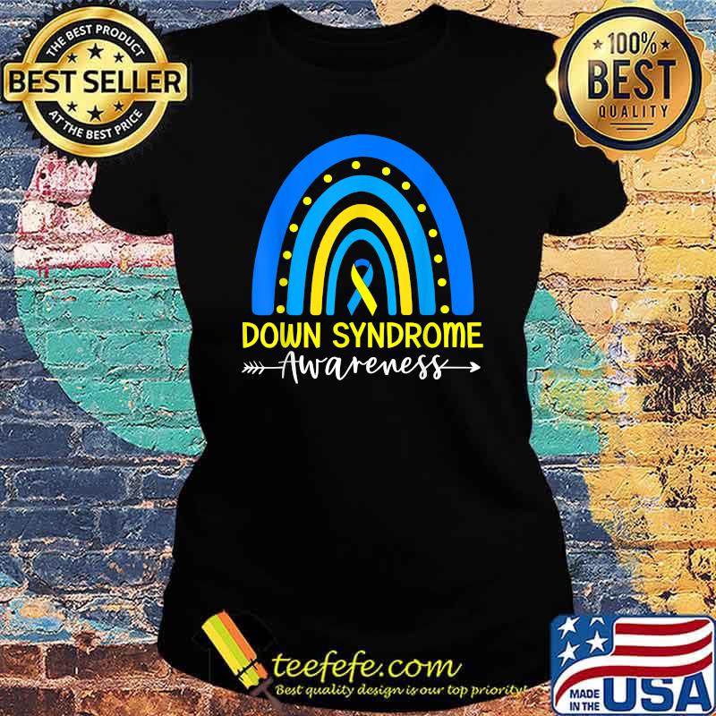 Down Syndrome Awareness Ribbon Boho Rainbow Yellow Blue T-Shirt Ladies tee Down Syndrome Awareness Ribbon Boho Rainbow Yellow Blue T-Shirt Ladies tee