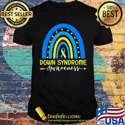 Down Syndrome Awareness Ribbon Boho Rainbow Yellow Blue T-Shirt