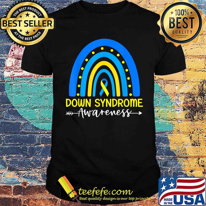 Down Syndrome Awareness Ribbon Boho Rainbow Yellow Blue T-Shirt