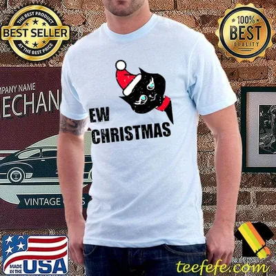 Ew Christmas Black Cat Santa Hat Cute Black Cat T-Shirt