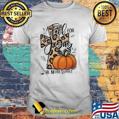 Fall for jesus he never leaves cross leopard pumpkin shirt