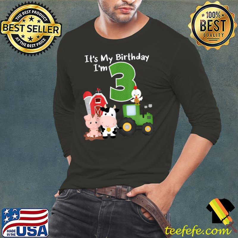Farm Barnyard Animals Tractor 3rd Birthday 3 Year Old Bday T-Shirt Long Sleeve Tee Farm Barnyard Animals Tractor 3rd Birthday 3 Year Old Bday T-Shirt Long Sleeve Tee