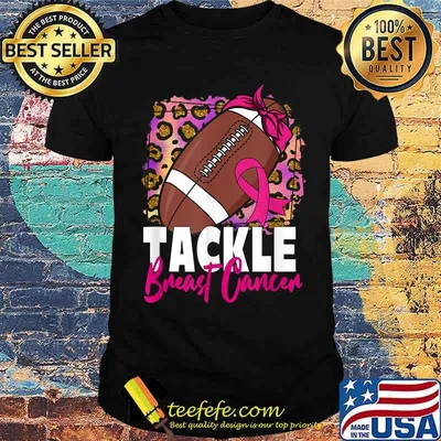 Football Breast Cancer Awareness Tackle Breast Cance Ribbon T-Shirt