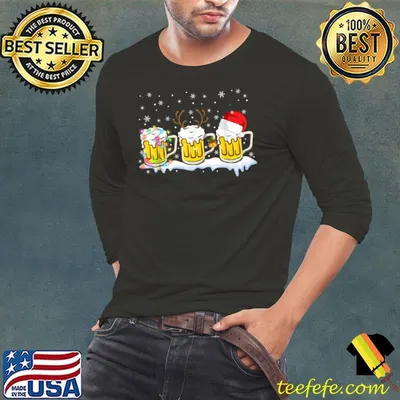Funny beer Cup Santa Reindeer Lights Christmas Drinking Beer Lover T-Shirt
