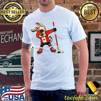 Funny Dabbing Dog Canada Ice Hockey Fans Jersey Dab Player T-shirt