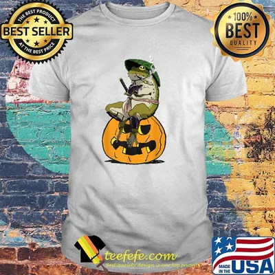 Funny Halloween Frog Pumpkin Samurai Frog T-Shirt