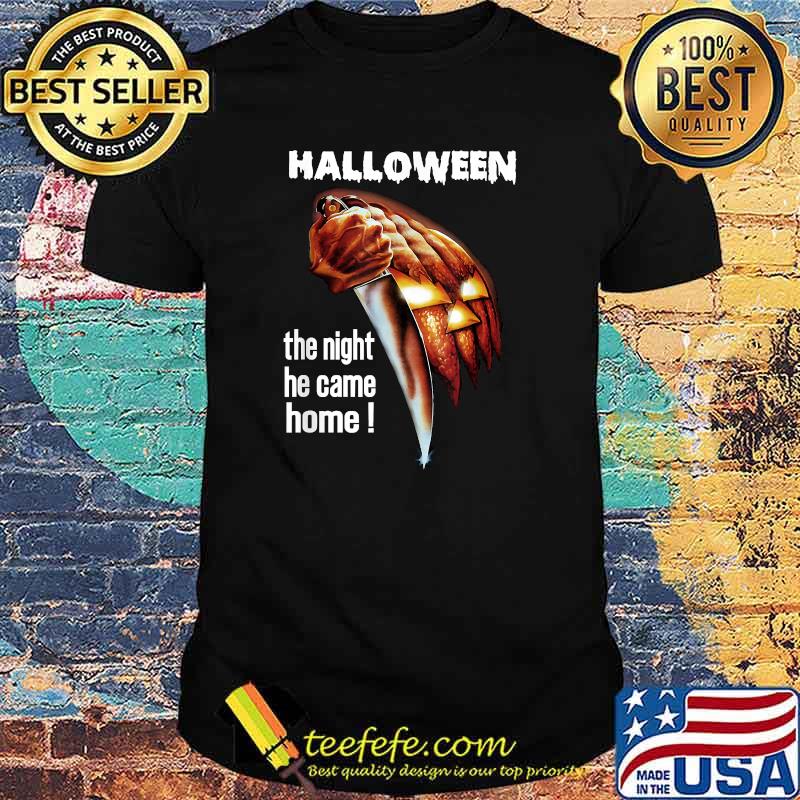 Funny Halloween Pumpkin Holding a Knife T-Shirt