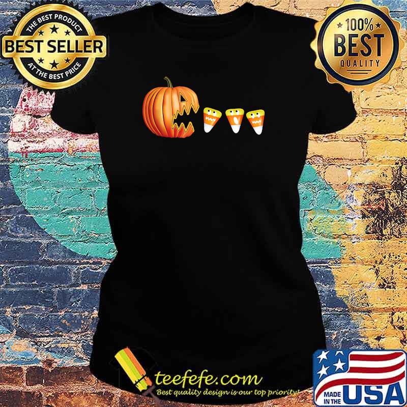 Funny Halloween Pumpkin Jack o Lantern Eating Candy Corn T-Shirt Ladies tee Funny Halloween Pumpkin Jack o Lantern Eating Candy Corn T-Shirt Ladies tee