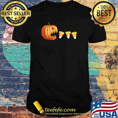 Funny Halloween Pumpkin Jack o Lantern Eating Candy Corn T-Shirt
