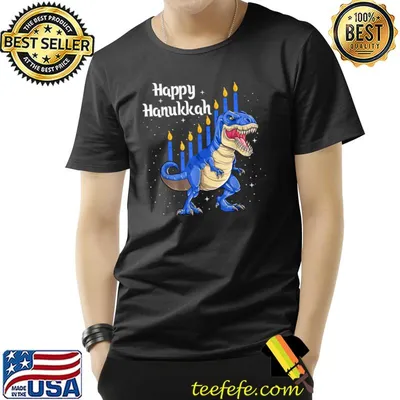 Funny Menorasaurus Rex Dinosaur Chanukkah Happy Hanukkah T-Shirt