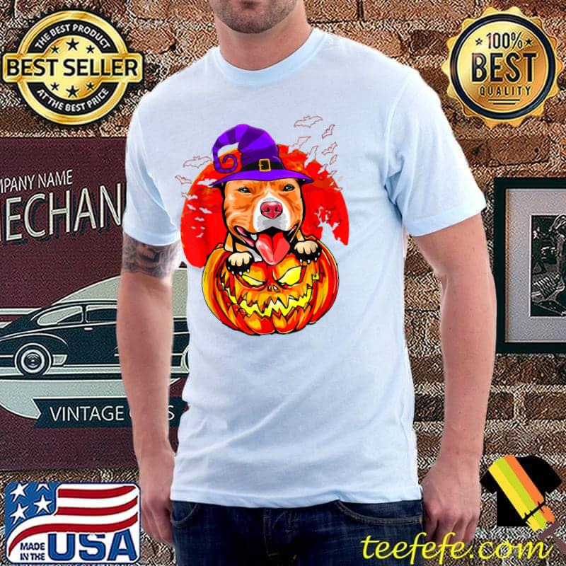 Funny Pitbull Witch Pumpkin Halloween T-Shirt